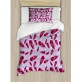 thumbnail image 1 of Feathers Duvet Cover Set Twin Size, Repeated Pattern of Feather Sketches Designed in Warm Color Shades, Decorative 2 Piece Bedding Set with 1 Pillow Sham, Mauve and Dark Magenta, by Ambesonne, 1 of 3