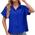 thumbnail image 7 of cfhntfmh Womens Buttons down Shirts Casual Short Sleeve Work Blouses Soft V Neck Collared Solid Summer Tops, 7 of 7