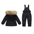 thumbnail image 4 of ZCFZJW Baby Boys Girls Two Piece Snowsuit, Winter Toddler Kids Long Sleeve Hooded Puffer Thickened Down Jacket Coat with Long Snow Ski Bib Pants Outfits Set B-Black 2-3 Years, 4 of 4