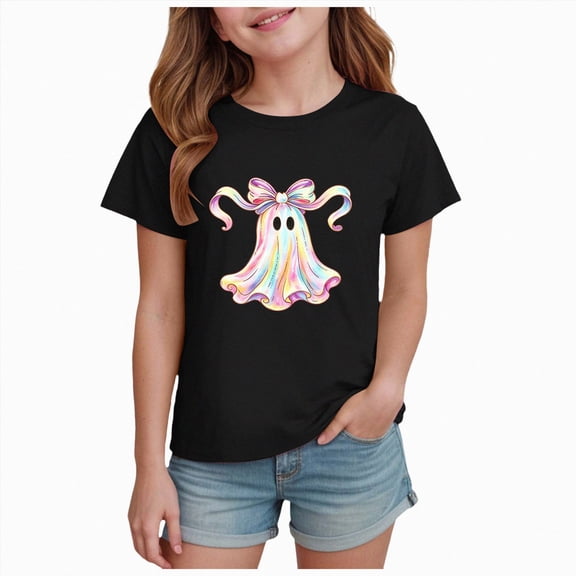 CAICJ98 Halloween Shirt for Boys Girls Retro Spooky Ghost Pumpkin Tshirts Kids Cotton Short Sleeve Tee Top Halloween Shirt Toddler (Black,5-6 Years)