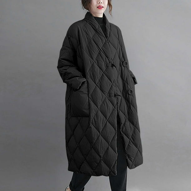 Abrigo informal de manga larga con capucha y bolsillos para mujer, de algodón, holgado, con cuello alto, liso, mediano y largo