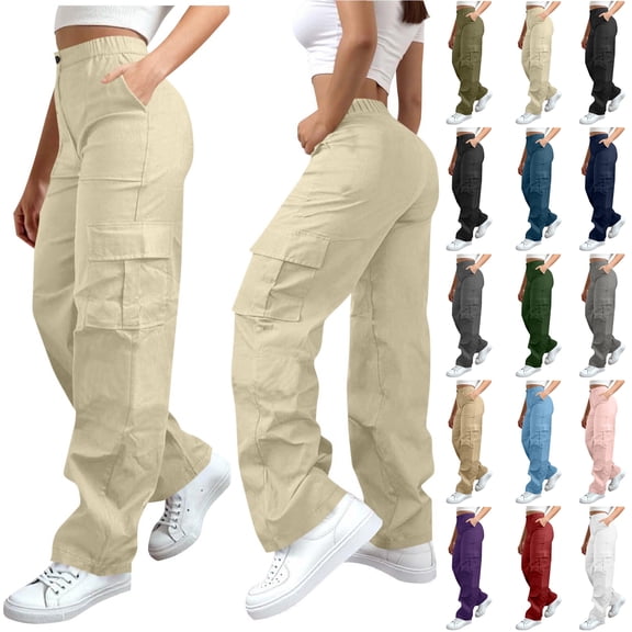 Bloomae Cargo Sweatpants for Women Loose Wide Leg Baggy Pants Stretchy Casual High Waisted Trousers Streetwear Fashion Trendy Travel Hiking Outfits with 4 Pockets