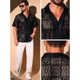 thumbnail image 5 of DARING DIVA Men's Hollow Lace Button Down Short Sleeve See Through Mesh Shirts M Black, 5 of 6