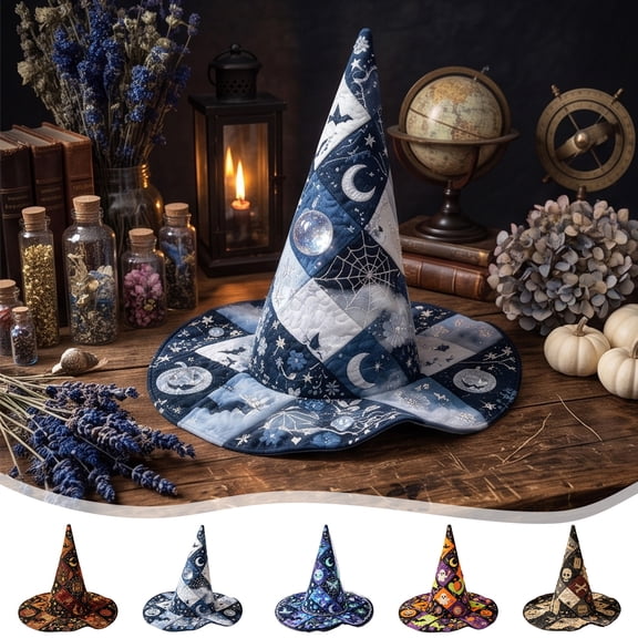 AYktou Halloween Witch Hat, Halloween Women Adult Wizard Cosplay Party Wide Hat, Halloween Patchwork Decorative Witch Costume for Festival Celebrating Holiday Party Accessory