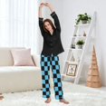 thumbnail image 6 of Dailycode Women's Pajama Pants Wide Leg Lounge Pj Bottoms With Pockets Black Blue Checked, 6 of 7