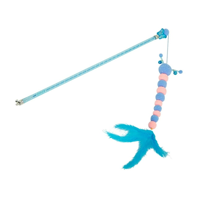 Juguete de varita para gatos jinwen con juguetes de peluche y plumas para interiores Azul