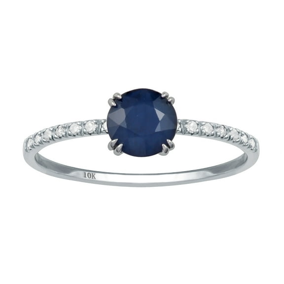 10k White Gold Genuine Round Sapphire and Diamond Ring