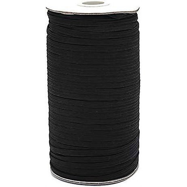 Rollo de cable de correa elástica trenzada de banda elástica plana negra para coser y hacer manualidades 1/8 pulgadas 3mm 200 yardas