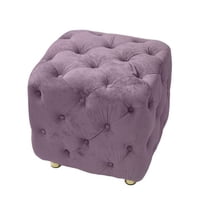 Purple Velvet Upholstered Ottoman, Modern Round Footstool with Tufted Button, Multifunctional Seat & End Table for Living Room, Bedroom, Dressing
