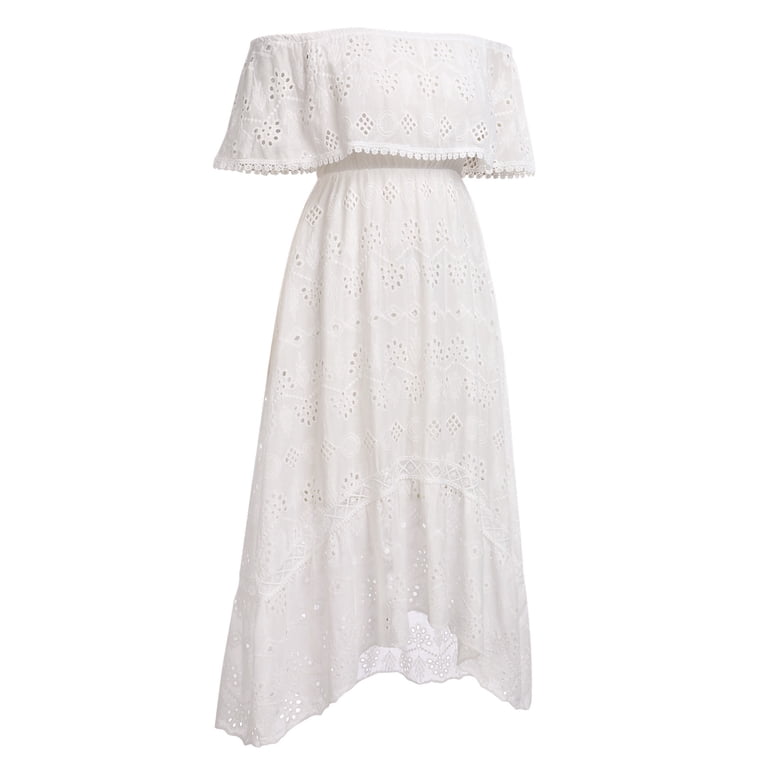 off white holiday dresses White Ruffle Maxi Dress -- Boho Wedding Guest Dress, Cotton Romantic Long Dress, Flowy Bridal Shower Outfit Women, Off White Holiday Dress