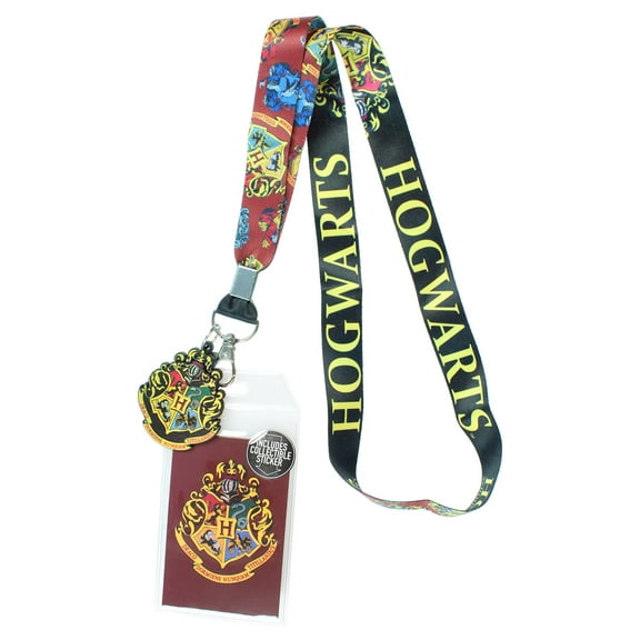 Harry Potter Hogwarts Lanyard with Clear ID Badge Holder, Rubber Charm, and Collectible Sticker