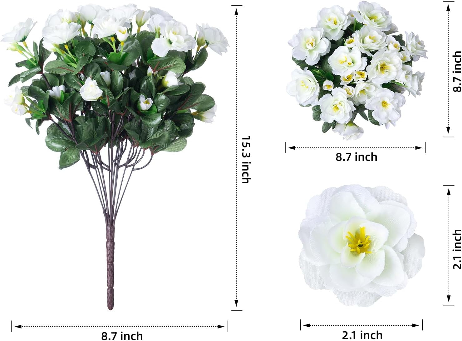 Artificial Fake White Flowers Plants for Spring Outdoor Outside, Faux Silk Camellia UV Resistant Realistic for Front Door Porch Patio Balcony Garden Yard Decor, 3 Large Bundles