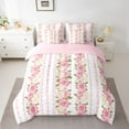 thumbnail image 2 of Feelyou Pink Rose Floral Bedding Comforter Set 7 Pieces for Girl, Western Bohemian Flower Full Bedding Set, Chic Stripes Lines Reversible Fitted Sheet Flat Sheet, Super Cozy Room Decor, 2 of 8