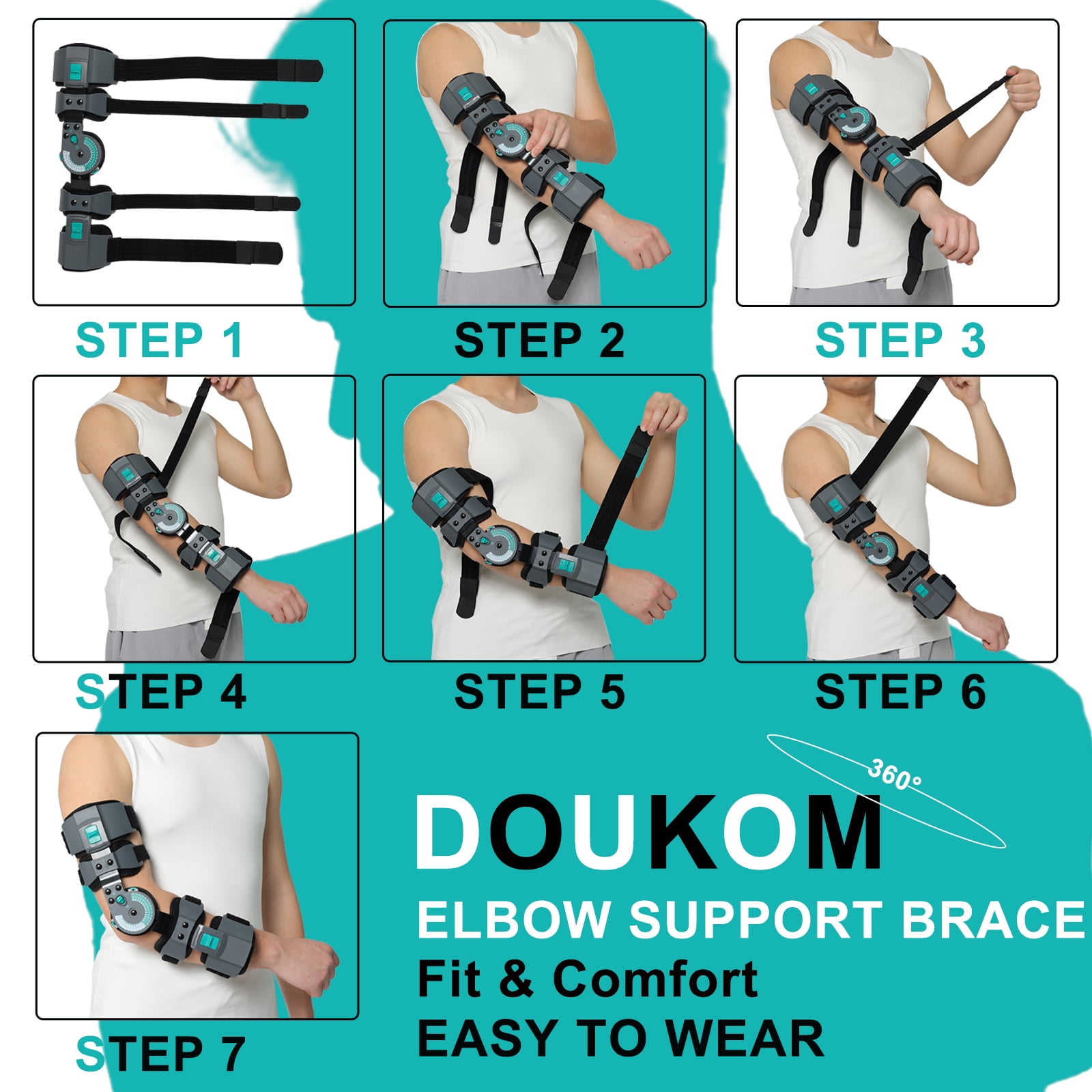 Insunen Hinged Elbow Brace Adjustable Telescoping ROM Post Op Arm Splint with Sling Stabilizer for Dislocatedand & Shoulder Strap Men & Women Surgery Injury Recovery Pain Relief (Right)
