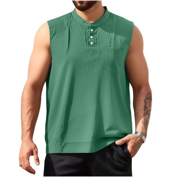 Mens Camisetas de Verano Color Sólido V-Cuello Camiseta Casual sin Mangas, Transpirable Gimnasio Capa de Base