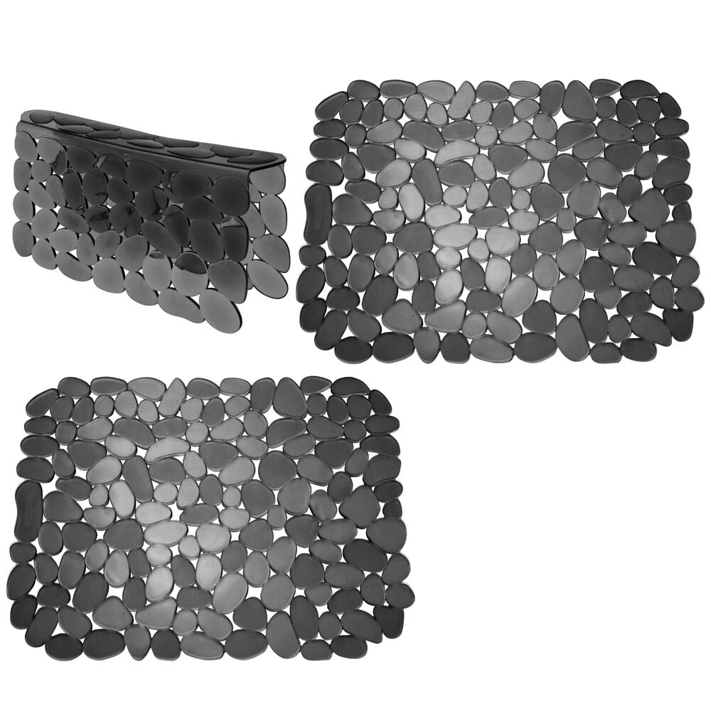mDesign Plastic Kitchen Sink Protector Set, Pebble Design, Set of 3