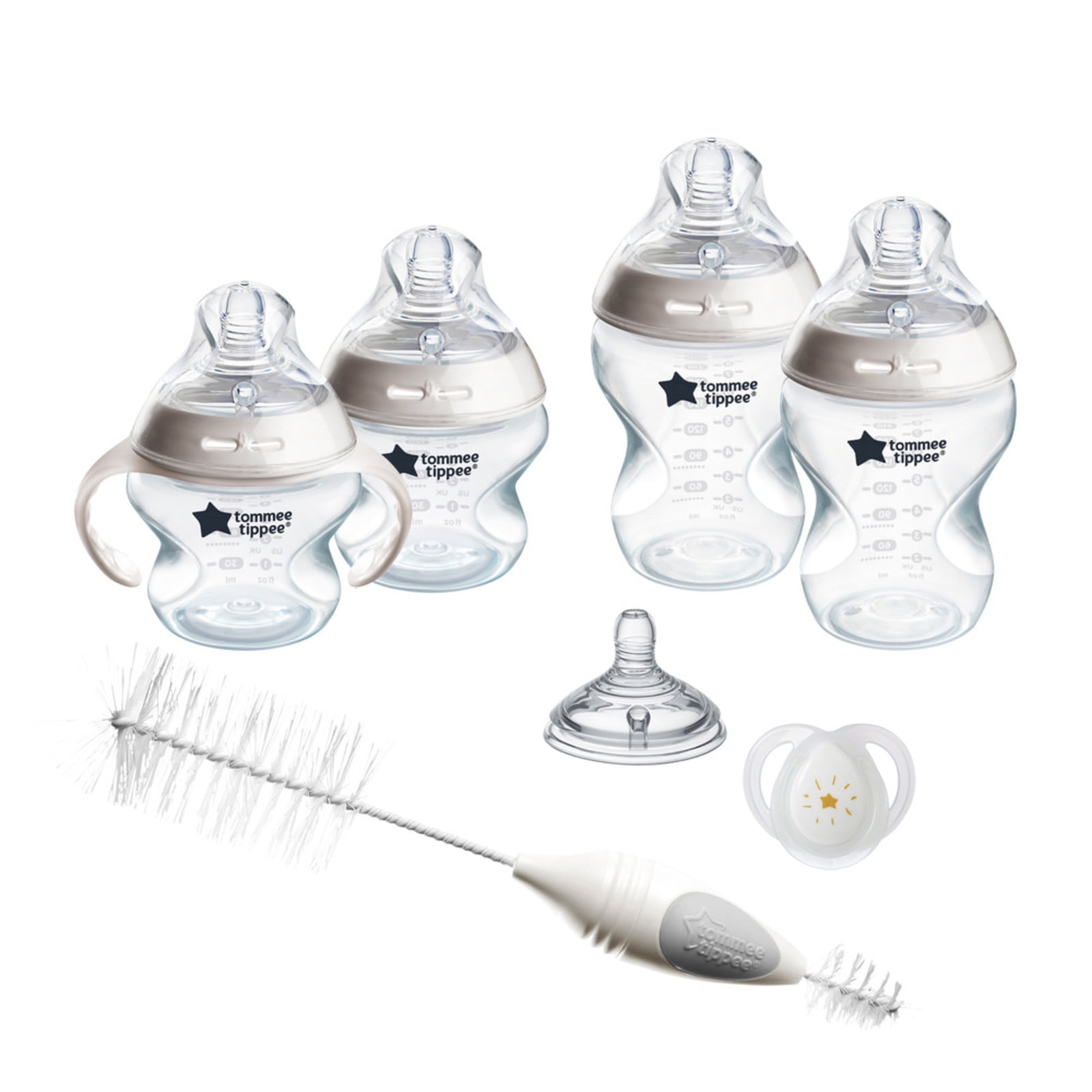Tommee Tippee Natural Start Baby’s First Newborn Bottle Set, 2x 5oz and 2x 9oz Self-Sterilizing Baby Bottles, Slow & Medium Flow Nipples with Anti-Colic Valves, 0-6 Month Pacifier