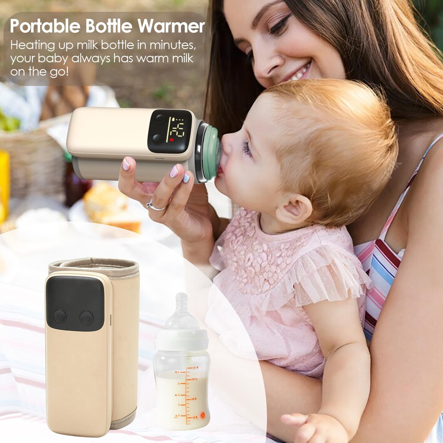 Portable Baby Bottle Warmer Bag, Rechargeable Wireless Portable Baby Milk Warmer, Fast Bottle Warmers for Car Travel, Warms Baby Milk to Body Temp and Maintain Nutrients
