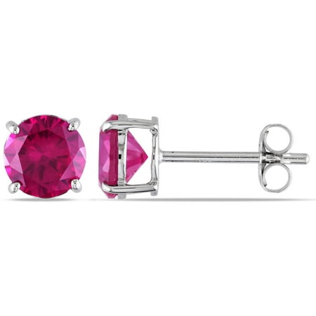 Tangelo 2-1/7 Carat T.G.W. Created Pink Sapphire 10kt White Gold Solitaire Stud Earrings