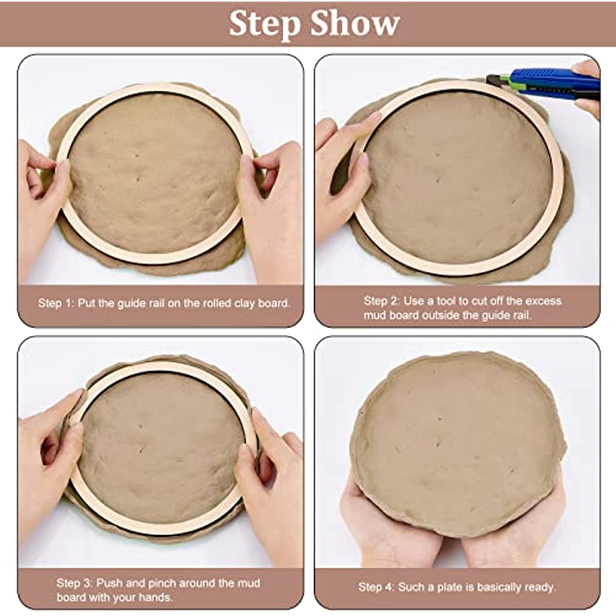 11Pcs Round Pottery Tools Wooden Concentric Geometric Figure Rail Set for DIY Ceramic Cutting and Printing Blank Modeling Mud Plate Forming 13.8" Diameter