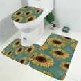 thumbnail image 2 of Blue Sunflower Pattern Bathroom Rugs Sets 3 Piece,Toilet Cover Set,Absorbent Non Slip Bathroom Mats Sets with U-Shaped Contour Rug Toilet Rug Set, 2 of 5