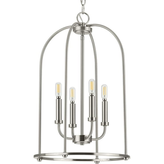 Leyden Collection Four-Light Brushed Nickel Farmhouse Style Foyer Pendant Light