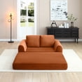thumbnail image 2 of 2-In-1 Folding Convertible Sofa Bed, Modern Corduroy Sleeper Couch with 2*Pillows, Futon Modular Upholstered Boneless Sofa Set with Pull-Out Bed, Folding Floor Modular Couch for Living Room (Orange), 2 of 7