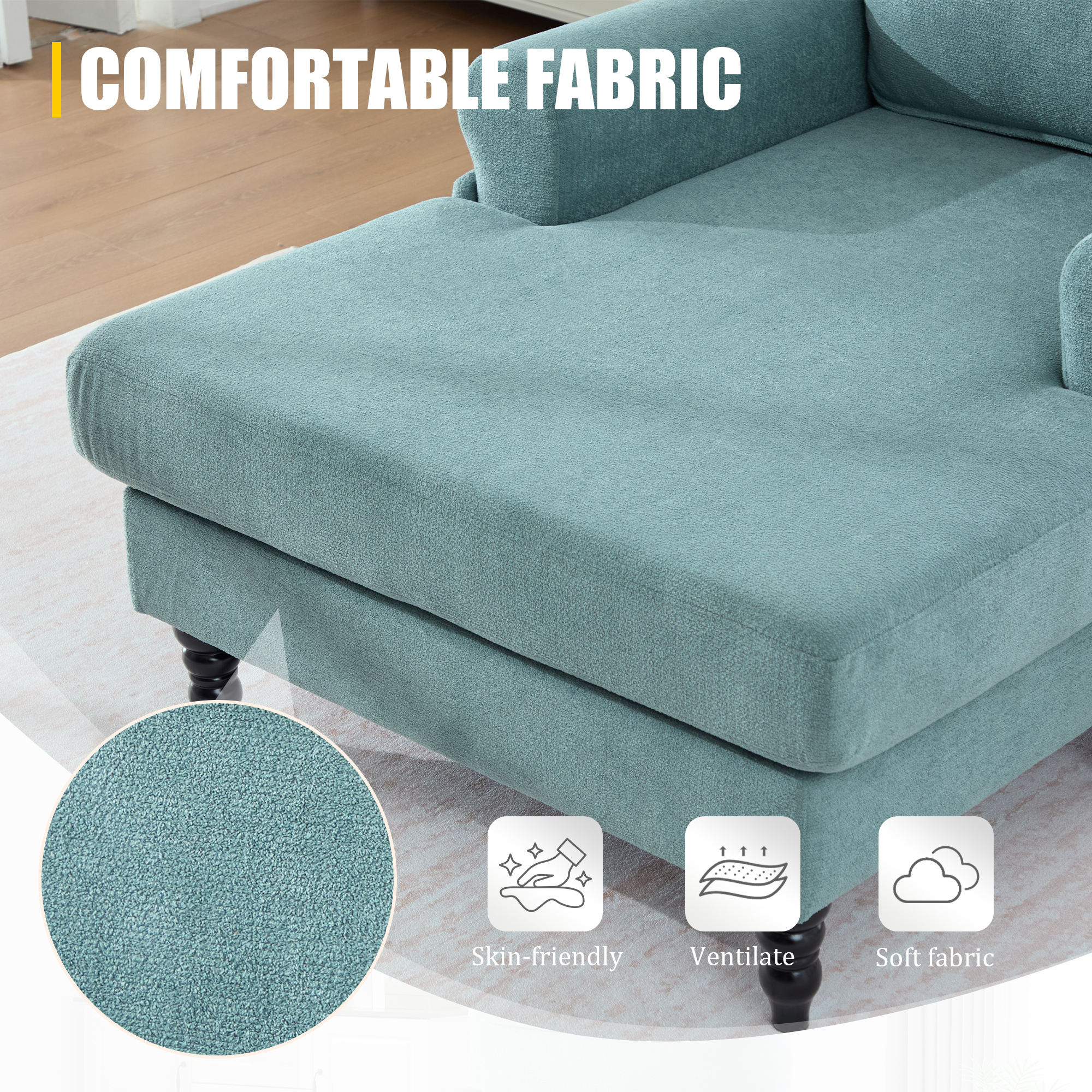 MOONMISS Chenille Upholstered Wood Frame Recliner Single Sofa with Comfortable Backrest and Armrests-Mint Green