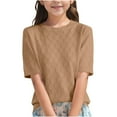 thumbnail image 2 of piuwrlz Kid Short Tops for Girls Short T-Shirts Sleeve Solid Color Round Neck Blouses T Shirt Top Khaki Size XL, 2 of 4