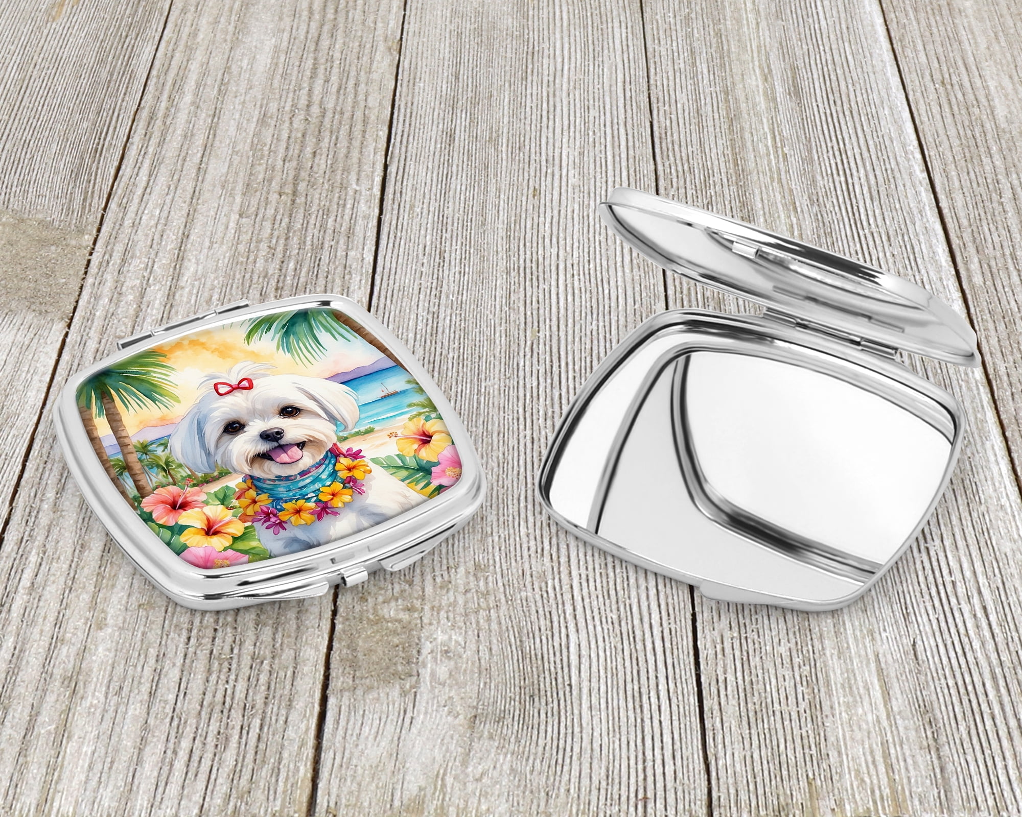 Maltese Luau Compact Mirror 2.75 in x 3 in
