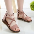thumbnail image 2 of PINQI Girls Kids Leather Gladiator Sandals Ankle Open Toe X-Strap Flat Shoes Summer Casual Rubber Sole Non Slip Shoes Comfy, 2 of 6