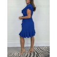 thumbnail image 5 of Women's V Neck Ruffle Sleeve Wrap Mini Dress Waist Tie Sundress Blue L, 5 of 7