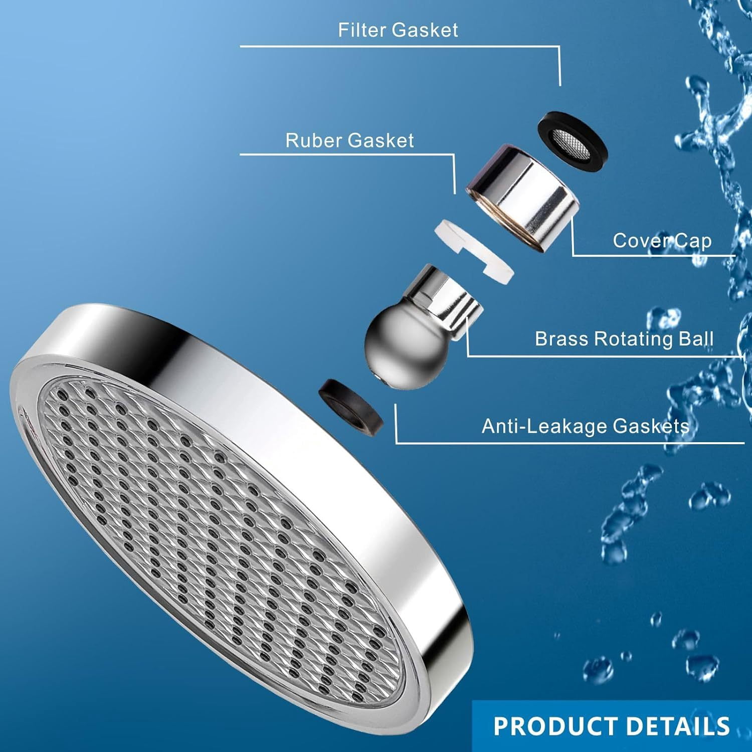 Chrome Rain Shower Head, High Pressure Rainfall Shower Head, Bathroom Showerhead with Anti-Clogging Silicone Nozzles, Easy Clean Adjustable Replacement for Your Bathroom Shower Heads
