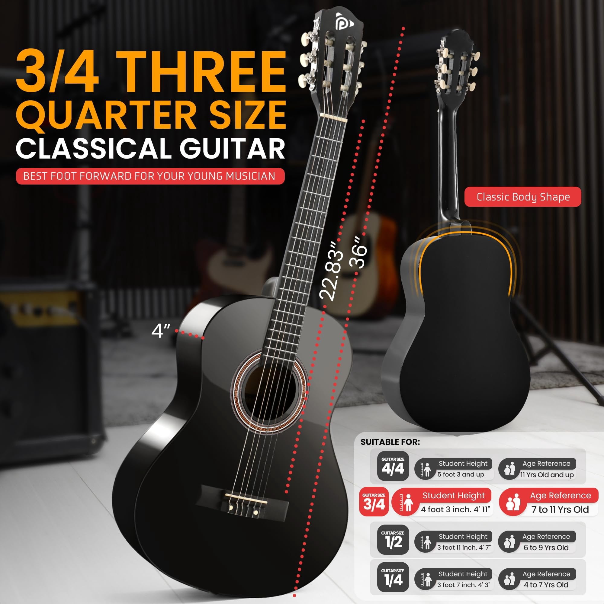 Pyle 6 String HOME_APPLIANCES, Right, Black Gloss, 36" PGACMS82BK
