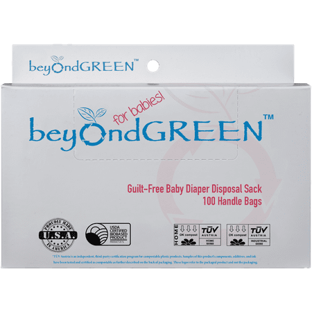beyondGREEN Plant-Based Guilt-Free Baby Diaper Disposal Sack with Handles - 100 Green Bags - 8 in x 16 in