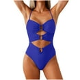 thumbnail image 2 of UPPADA Womens Full Coverage One Piece Swimsuit Spaghetti Straps High Waisted One Piece Swimsuit Lace Up Cute Swimsuit Flattering Swimsuits Blue,M, 2 of 6