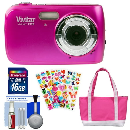 - Vivitar ViviCam F126 Digital Camera (Pink) with 16GB Card + Bag + Stickers + Kit