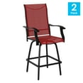 thumbnail image 2 of Flash Furniture Patio Bar Height Stools Set of 2, All-Weather Textilene Swivel Patio Stools with High Back & Armrests in Red, 2 of 9