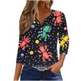 thumbnail image 2 of Gamivast Mardi Gras Shirts for Women Plus Size V Neck Mask Graphic Funny Tee Tops Loose Fitted 3/4 Sleeve Button Carnival Party T-Shirt Spring Holiday Outfits 2026, 2 of 6