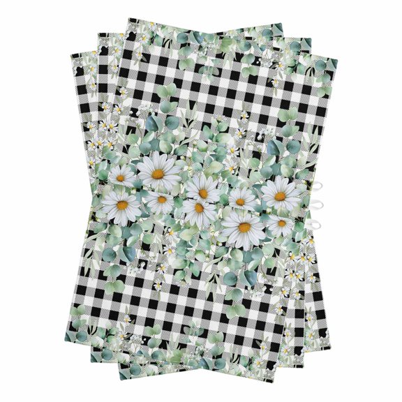 Green Eucalyptus Leaves Kitchen Towels Set of 3, Water Absorbent Dish Towel, Daisy Floral Decorative Hand Towels - Quick Drying Cloth for Cooking Baking, 18x28 Inch