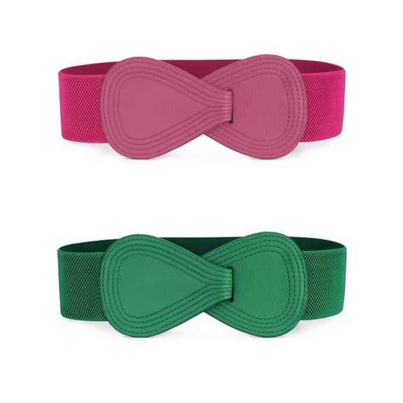 INSPIRE CHIC Women's Elastic Waist Belt Interlock 8-shaped Buckle Stretchy Belts