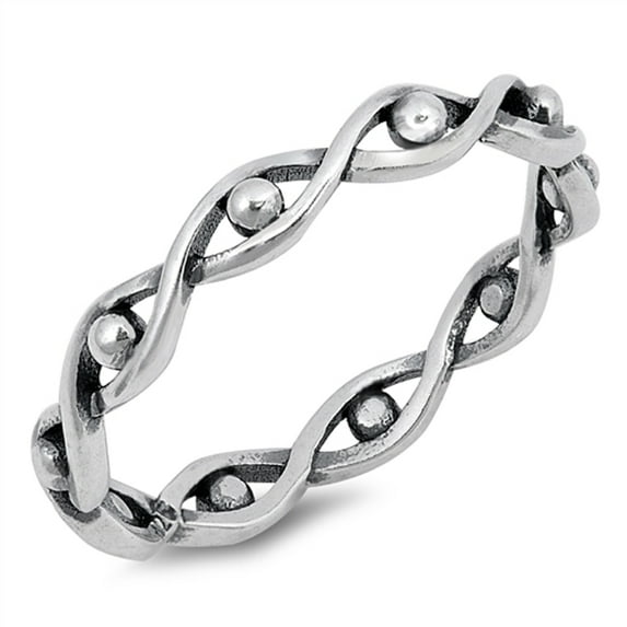 Oxidized Infinity Knot Bead Evil Eye Ring .925 Sterling Silver Band Jewelry Female Male Size 11
