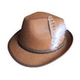 thumbnail image 2 of Callipe Men Fedora Retro Jazz Hat Feather And Rope Decor Curved Edge Solid Color Oktoberfest Party Festivals Holiday Bowler Cap, 2 of 8