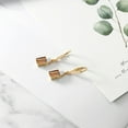 thumbnail image 4 of Gem Stone King 18K Yellow Gold Plated Silver Brown Tiger Eye White Moissanite and White Topaz Dangle Earrings for Women (4.68 Cttw, Gemstone Birthstone, Emerald Cut 9X7MM), 4 of 4