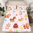 thumbnail image 2 of Feelyou Happy Birthday Kids Queen Sheet Sets, Kawaii Pig Cow Horse Flat Sheet, Cartoon Animal Party Queen Fitted Sheet, Lightweight Room Decor, 4-Piece, 2 of 7