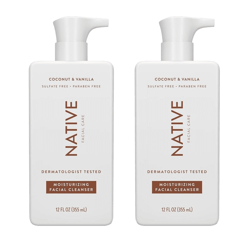 Native Moisturizing Face Wash, Spa Day Every Day Facial Cleanser (2 Pack) | Daily Face Cleaner for Radiant and Bright Skin, Coconut & Vanilla, 12 fl oz