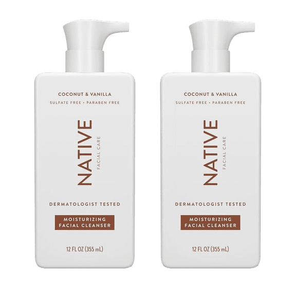 Native Moisturizing Face Wash, Spa Day Every Day Facial Cleanser (2 Pack) | Daily Face Cleaner for Radiant and Bright Skin, Coconut & Vanilla, 12 fl oz