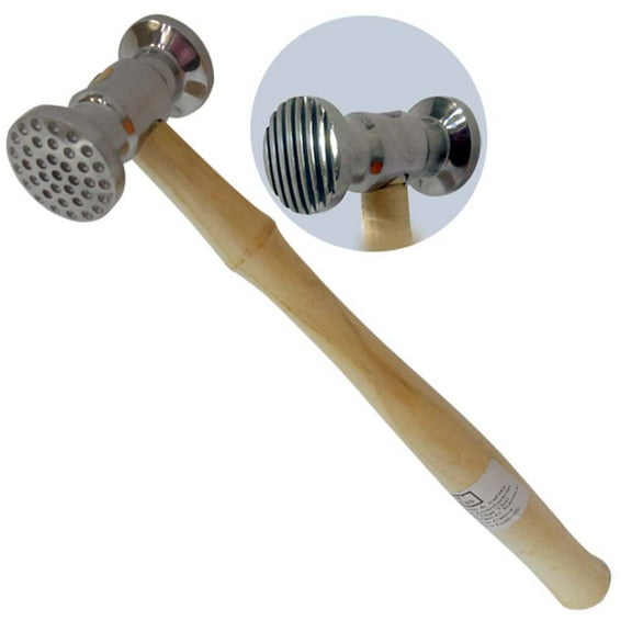 ToolUSA 10.5" (26.7 cm) Double-Headed Metal Crafting Hammer | Lines & Dots Design | Solid Wooden Handle