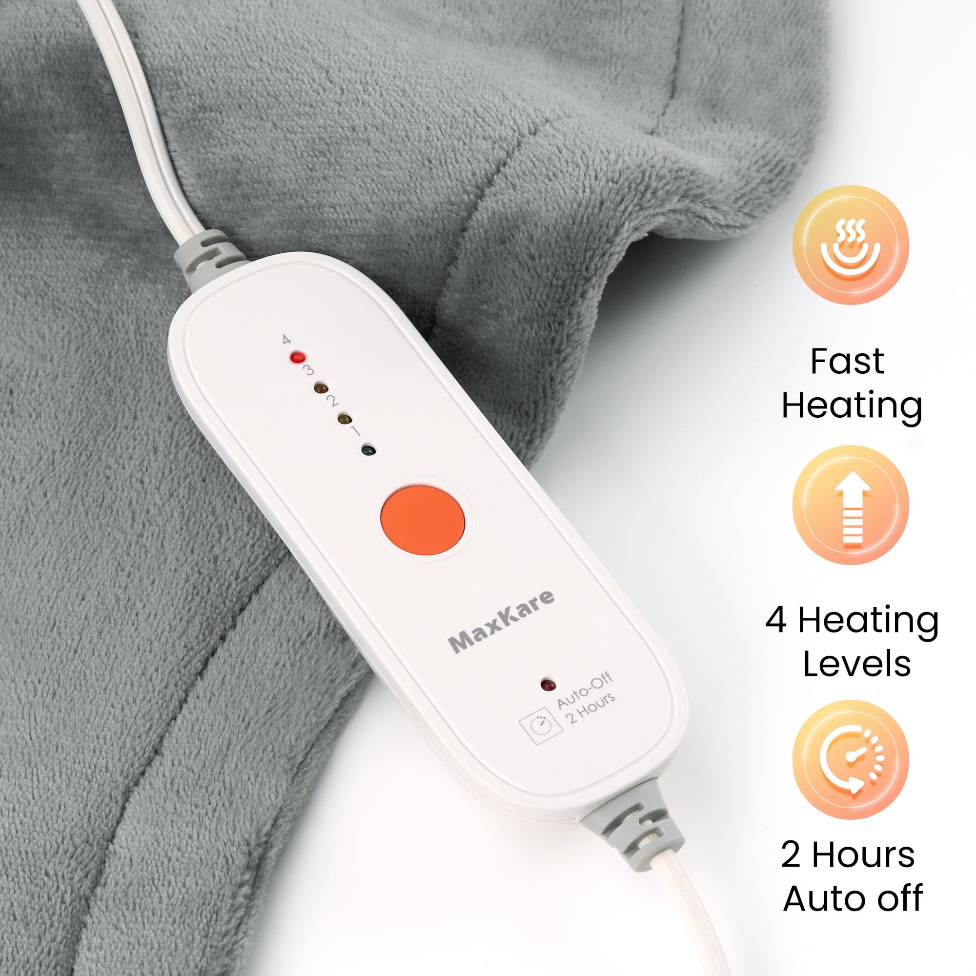 MaxKare Ultra Soft Heating Pad with 4 Heat Settings & Auto Shut-off for Full Body Stress Relief, 24"x33" - Gray