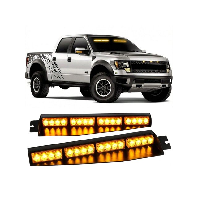 32 LED Visor Strobe Light Bar Interior Windshield Sunvisor Emergency Hazard Warning Flashing Light Extend Bracket Split Mount for Law Enforcement Vehi